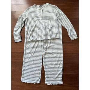 Loft Henley Pj Set Size XXL  Green Striped‎ Pointelle Fabric